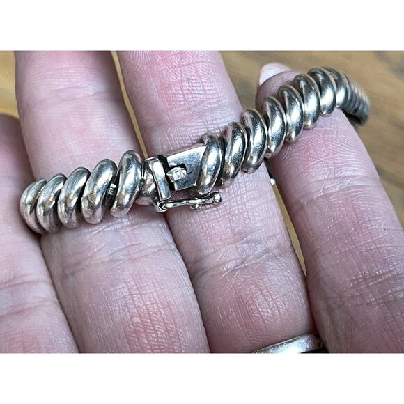 Vintage Sterling Silver Spiral Link Bracelet 7” Dome Twist 925 Box Clasp - Picture 10 of 13